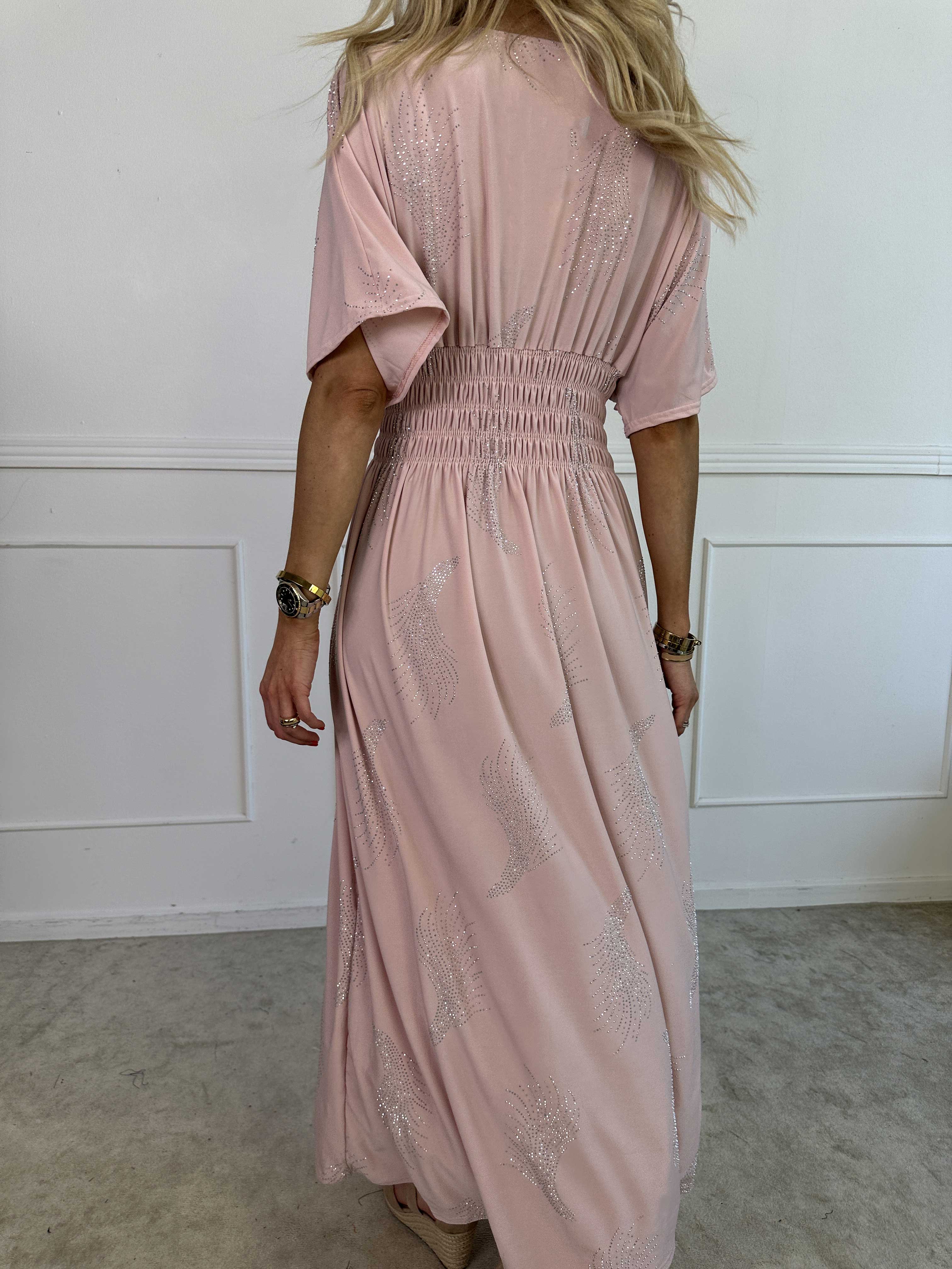 Pams Leaf Crystal - Lang elastisk kjole med mønster af similisten